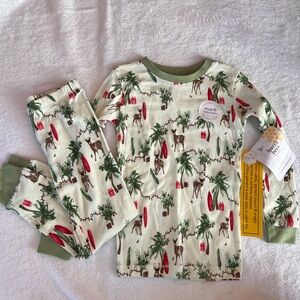Burt’s Bees Christmas Surfing Deer 3T toddler pj pajama set new! Tropical trees
